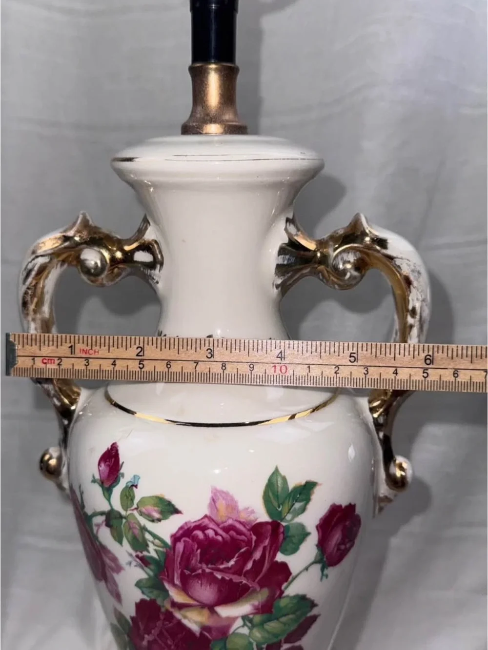 Source Unknown White Porcelain Lantern with Pink Rose Motif and Gold Accents